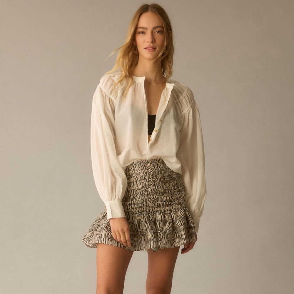 ANTHROPOLOGIE PILCRO Long-Sleeve Popover Blouse Semi Sheer White Women’s Medium